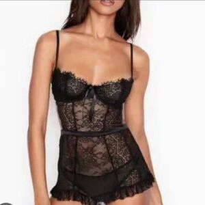 Victoria's Secret Black Wicked La Fleur Open Back Babydoll